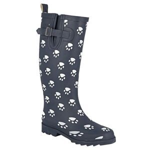 StormWells Womens/Ladies Paw Print Rubber Galoshes / Navy Blue